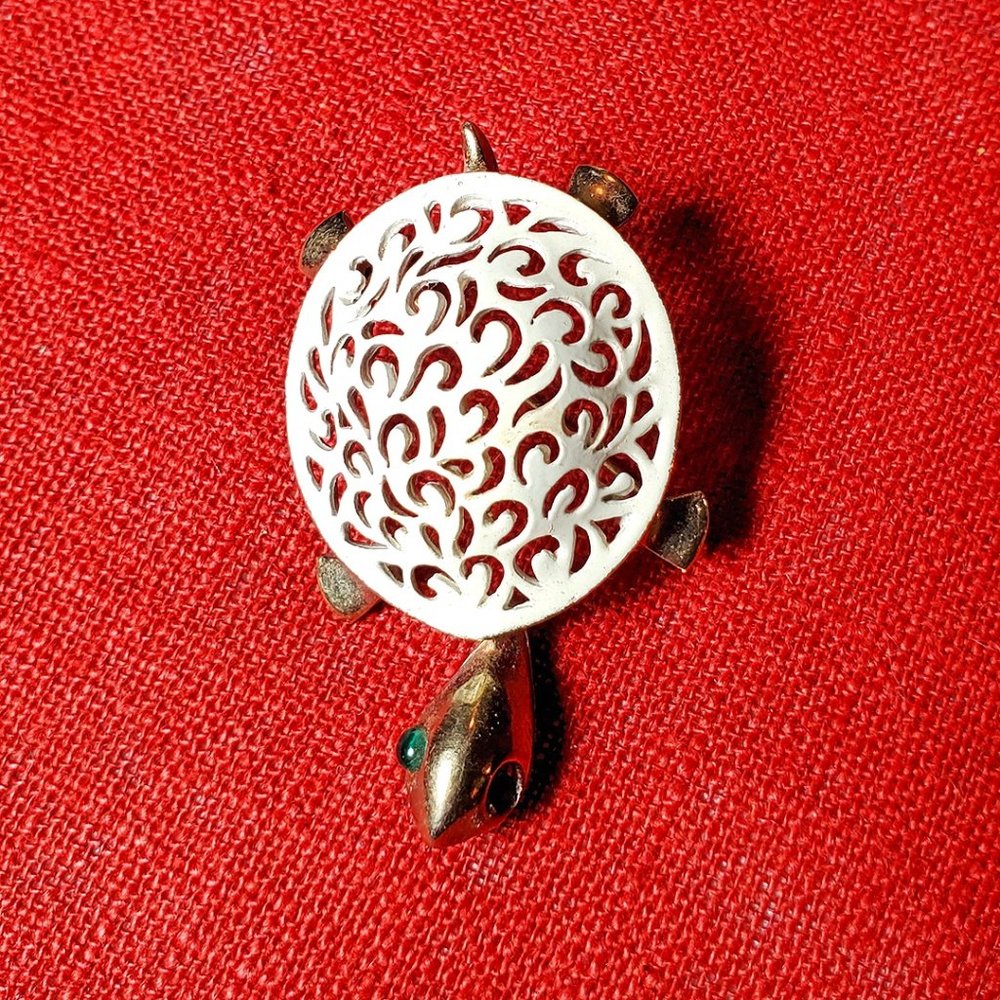 Vintage - "JJ" Cut-Out Swirl Pattern Turtle Pin or Brooch